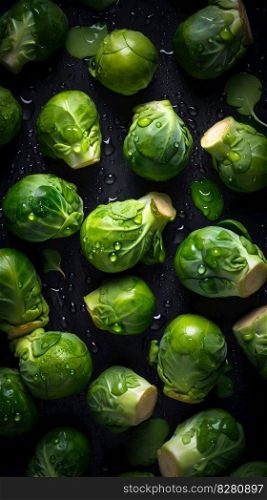 Fresh Brussel Sprouts cabbage. Generative AI. High quality illustration. Fresh Brussel Sprouts cabbage. Generative AI