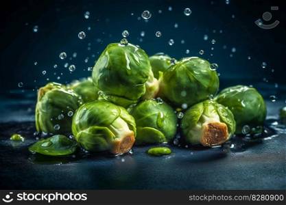 Fresh Brussel Sprouts cabbage. Generative AI. High quality illustration. Fresh Brussel Sprouts cabbage. Generative AI