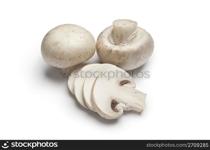 Fresh button mushrooms, champignons, on white background