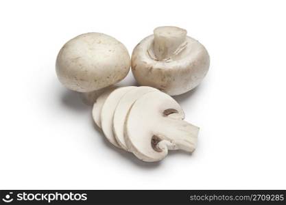 Fresh button mushrooms, champignons, on white background