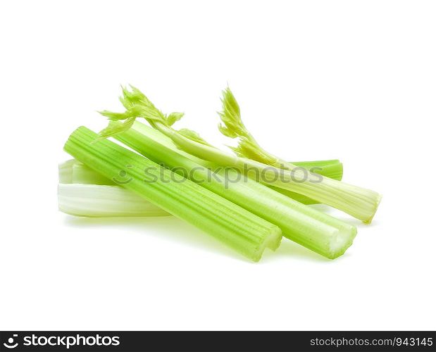 fresh celery stems on a white background