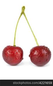 fresh cherries with water droplets isolated