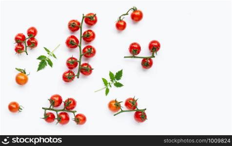 Fresh cherry tomatoes on white background.