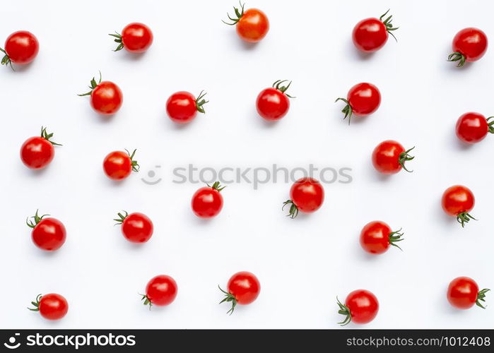 Fresh cherry tomatoes on white background