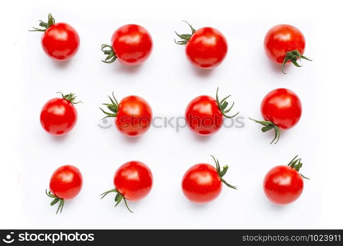 Fresh cherry tomatoes on white background.