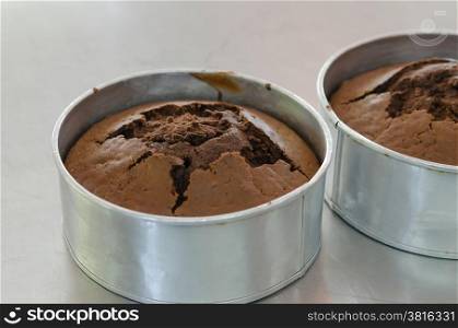 fresh chocolate cake . fresh chocolate cake in aluminum container