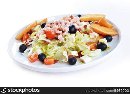 fresh chopped ham salad with cheese on white plate