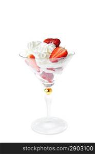 fresh chopped strawberries with whipped cream in glasswares