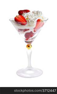 fresh chopped strawberries with whipped cream in glasswares
