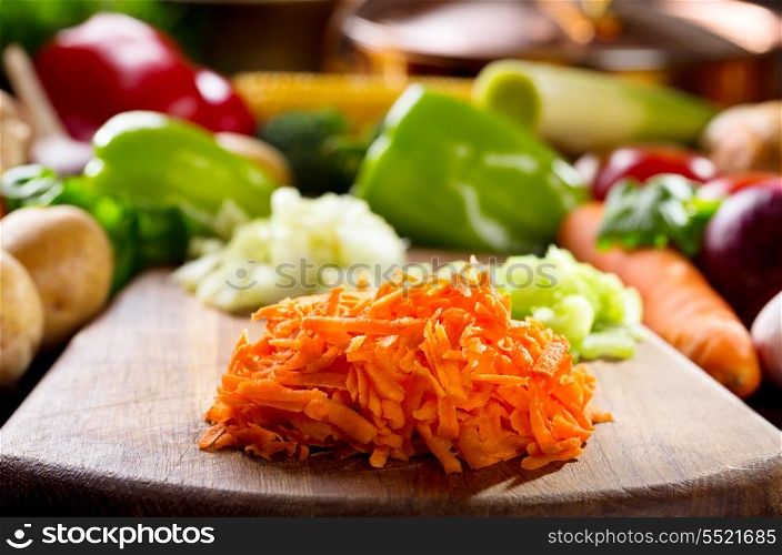 fresh chopped vegetables on a cutting board