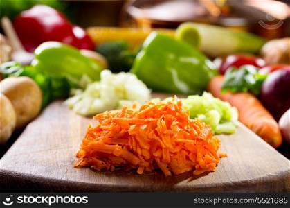 fresh chopped vegetables on a cutting board