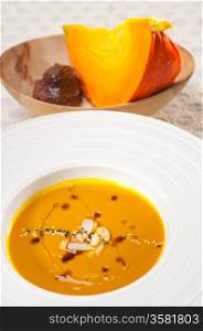 fresh classic traditional natural pumpkin soup closeup macro