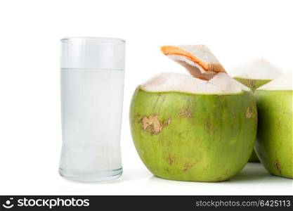fresh coconut water in glass with coconut