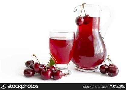 Fresh cold drink with cherry against white background