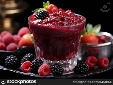 Fresh Color Juices Smoothie from Tropical Fruits on glass with Dark Background. AI Generative.