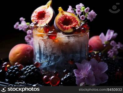 Fresh Color Juices Smoothie from Tropical Fruits on glass with Dark Background. AI Generative.
