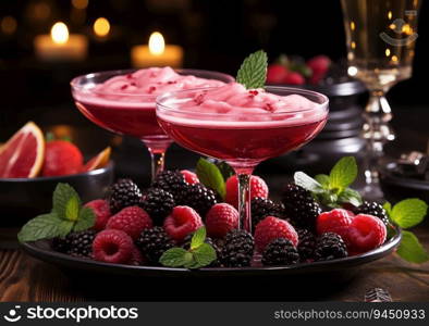 Fresh Color Juices Smoothie from Tropical Fruits on glass with Dark Background. AI Generative.