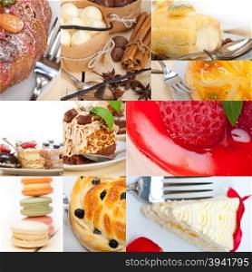 fresh colorful delicious homemade dessert cake selection composition collage