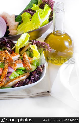 fresh colorfull sesame chicken salad close up