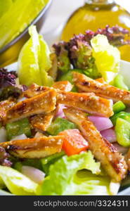 fresh colorfull sesame chicken salad close up