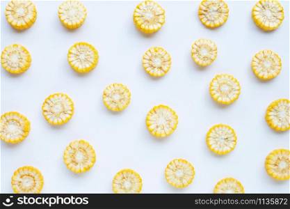 Fresh corn on a white background. Top view