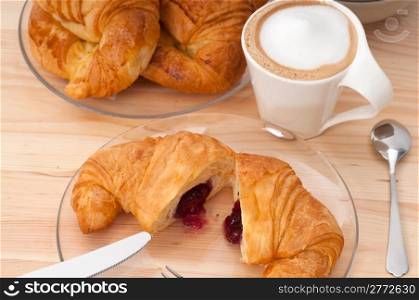 fresh croissant french brioche and coffee typical traditional Italian breakfast