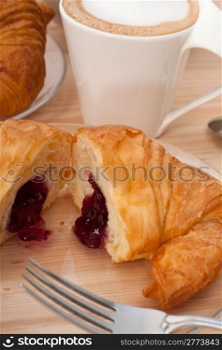 fresh croissant french brioche and coffee typical traditional Italian breakfast