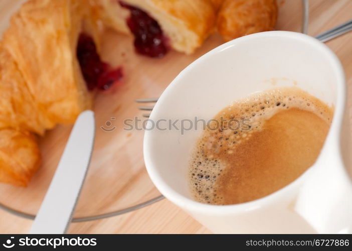 fresh croissant french brioche and coffee typical traditional Italian breakfast