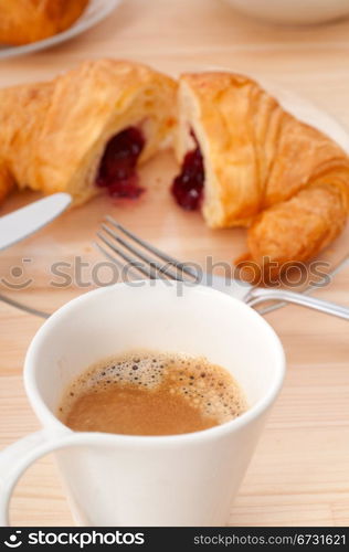 fresh croissant french brioche and coffee typical traditional Italian breakfast