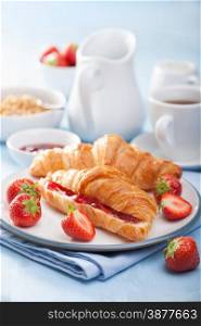 fresh croissants with jam and strawberry for breakfast