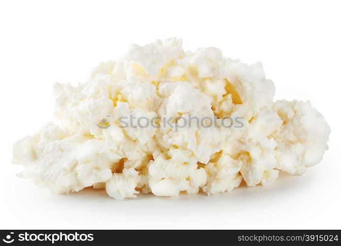 Fresh crumbly cheese isolated on white background