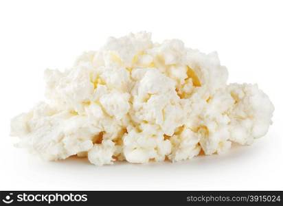 Fresh crumbly cheese isolated on white background