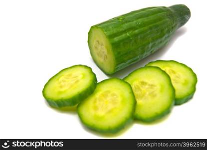 fresh cucumber close-up on white background