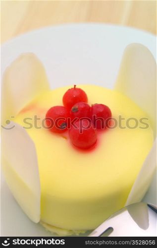 fresh currant berry fruit cream cake pastry closeup