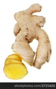 fresh cutting ginger root isolated on white background