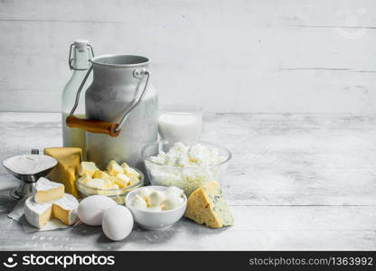 Fresh dairy products. On a rustic background.. fresh dairy products.