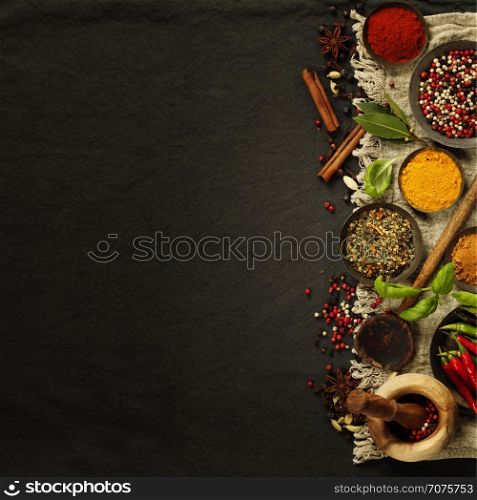 Fresh delicious ingredients for healthy cooking on rustic background, top view. Diet, cooking, clean eating or vegetarian food concept.