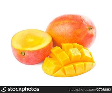 Fresh delicious mango fruit and slice isolated on white background