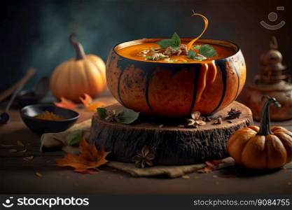 fresh dietary pumpkin soup. Illustration Generative AI 