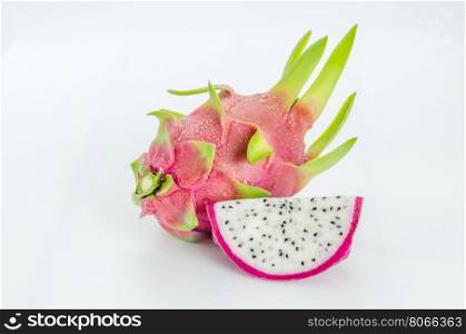 Fresh dragon fruit . Ripe Dragon fruit or Pitaya with slice on white background
