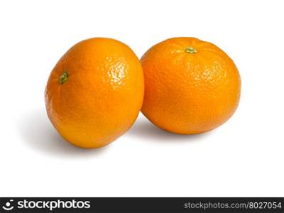 Fresh ecological clementines on a white background with clipping path