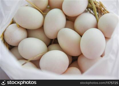 Fresh eggs white duck egg in white bag / produce eggs fresh from the farm organic