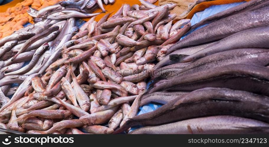 Fresh Fish at Central Food Market, Chiclana de la Frontera, Cadiz, Andalucia, Spain, Europe