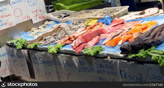 Fresh Fish at Central Food Market, Chiclana de la Frontera, Cadiz, Andalucia, Spain, Europe
