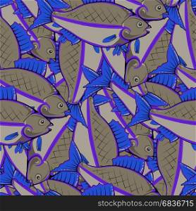 Fresh Fishes with Blue Fins and Tails. Seamless Sea Food Pattern. Fishes Seamless Pattern