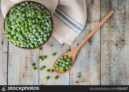 Fresh frozen peas. Vegetable food background healthy vegetarian natural meal.