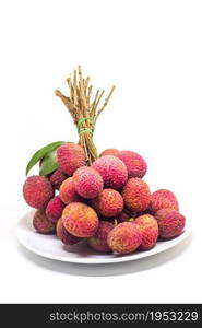 Fresh Fruit Lychee On White Ceramic Tableware On White Background