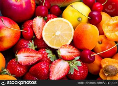 fresh fruit on wooden table