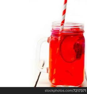 fresh fruit punch refreshing summer drink over white rustic wood table