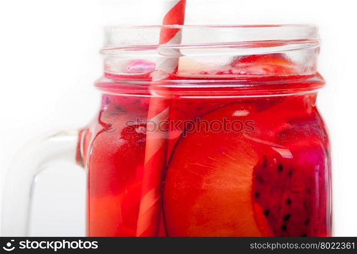 fresh fruit punch refreshing summer drink over white rustic wood table